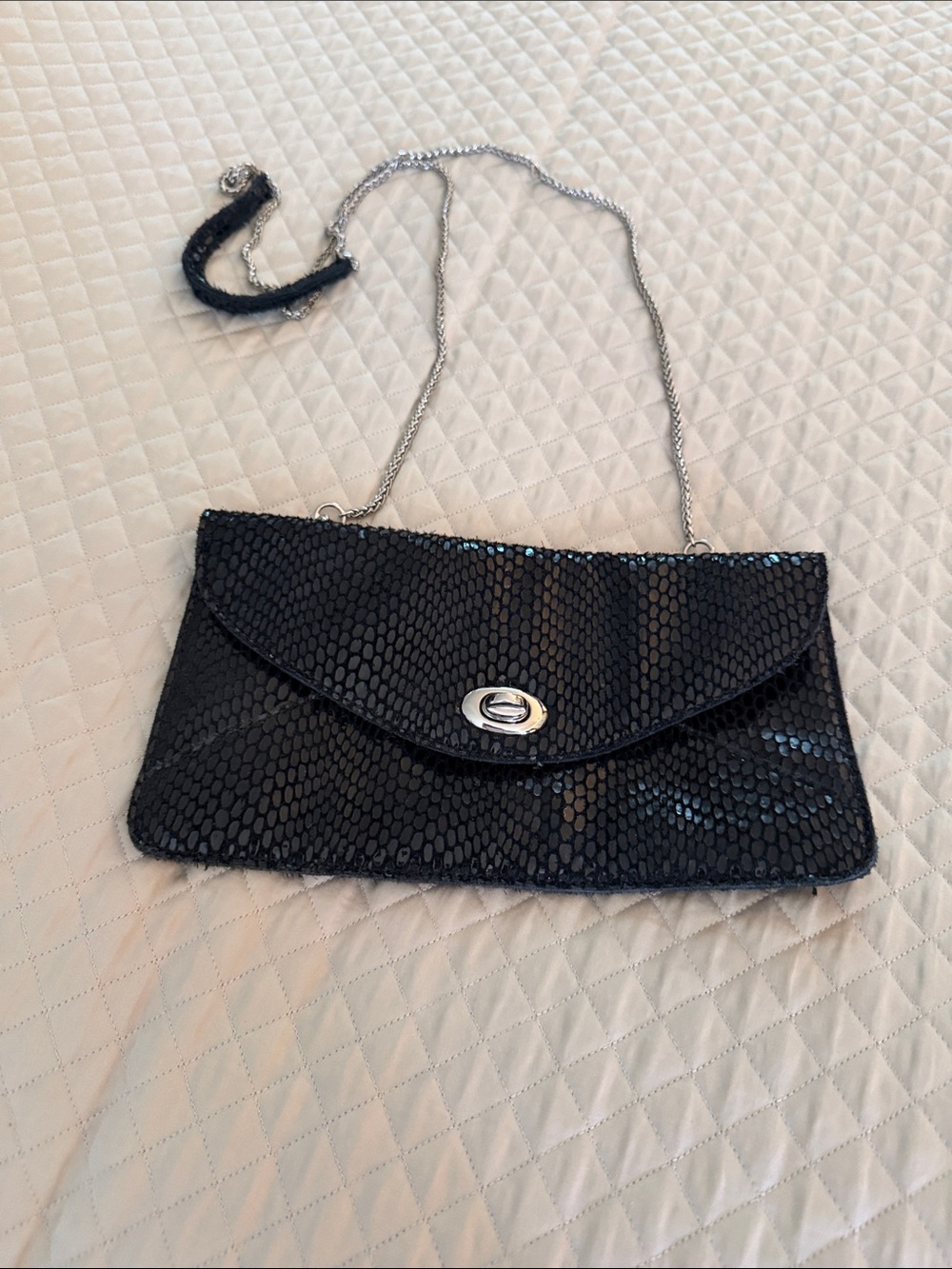 Sorial Black Sequin Envelope Crossbody with Silver Chain